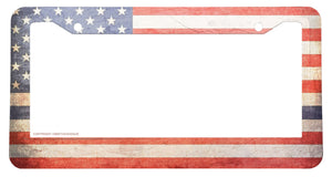 Support Police Blue Line Rugged Vintage USA Flag V01 License Plate Frame