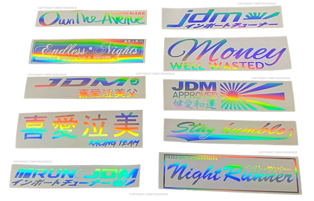 JDM Holographic Oil Slick Silver Japanese Kanji Vinyl Sticker Decal 10