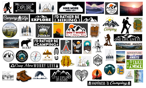 25 Random Camping Hiking Outdoors Woods Mountains Car Truck Sticker Decals Pack