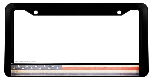 Support Police Blue Line Rugged Vintage USA Flag License Plate Frame