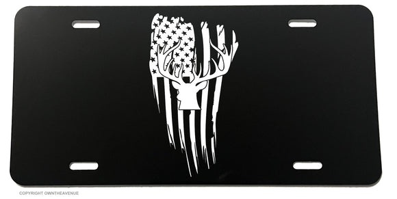 Deer Hunting USA American Flag Grunge Patriotic License Plate Cover