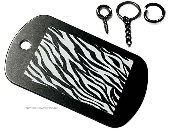 Zebra Print Stripe Pattern Keychain Necklace Metal Tag