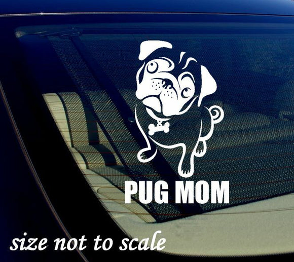 Pug Mom Decal Sticker-white- Car Window Bumper I Love My Rescue Dog 3.5