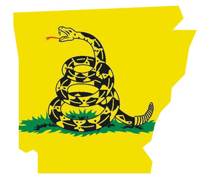 Arkansas AR State Outline Gadsden Flag Vinyl Sticker - 4" Inches Long Side