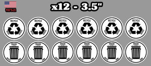x12 Recycle and Trash Decal Sticker for trash cans - Home & Office Choose Color - OwnTheAvenue