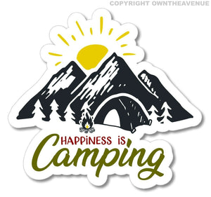 Happiness Is Camping Mountains Tent Hiking Car Bumper Vinyl Decal Sticker 3.5"