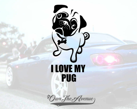 I love my Pug Decal Sticker Car Window Bumper Wall I Love My Rescue Dog 3.5
