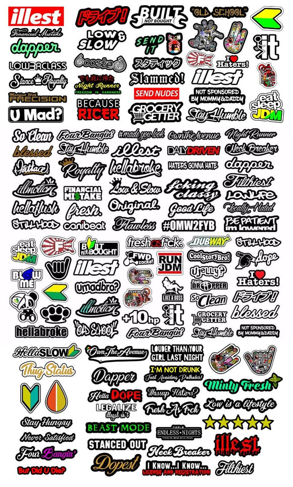 120+ JDM Drifting Racing Funny Wholesale Pack Lot of Vinyl Sticker Decals - Model: 927489