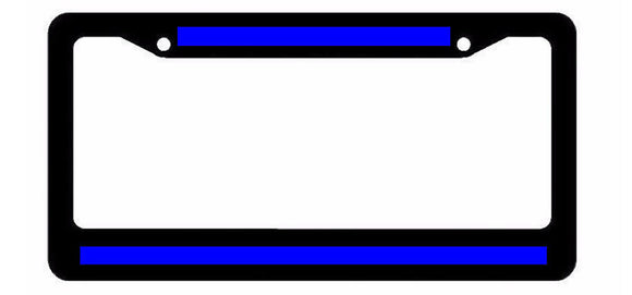 Reflective Thin Blue Line Support Police Black License Plate Frame Top N Bottom - OwnTheAvenue
