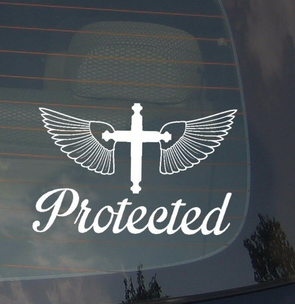 Protected Praying Cross Christian Bike Motorcycle Sticker Decal Vinyl 7.5