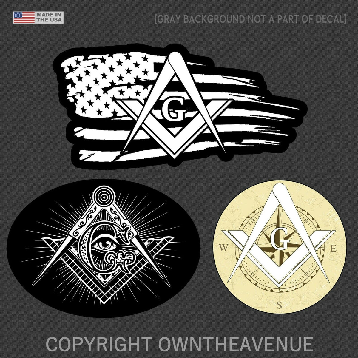 20 Pack Freemason Masonic Mason Compass Sticker Decal Bumper Window Car