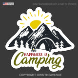 Happiness Is Camping Mountains Tent Hiking Car Bumper Vinyl Decal Sticker 3.5"