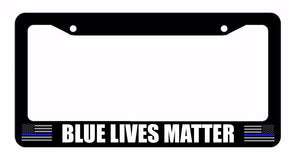 Thin Blue Line Support Police US Flag Black License Plate Frame #602 - OwnTheAvenue