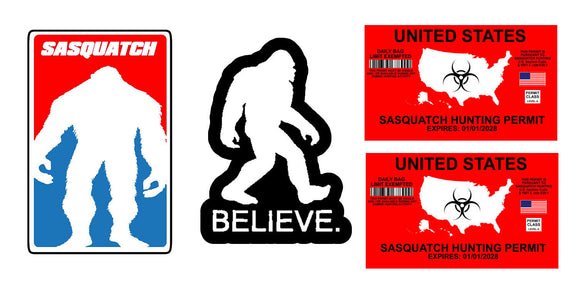 Bigfoot Yeti Sasquatch Vinyl Decal Sticker Pack Lot of Four Stickers 4