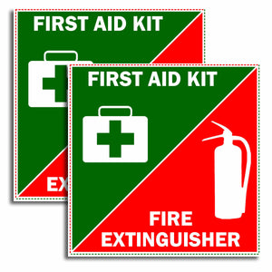 First Aid And Fire Extinguisher 2 Pack Lot Safety Vinyl Stickers 3.5"