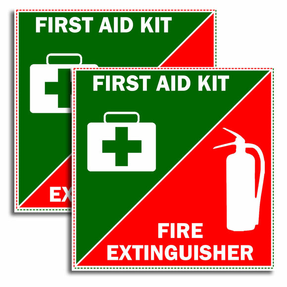 First Aid And Fire Extinguisher 2 Pack Lot Safety Vinyl Stickers 3.5