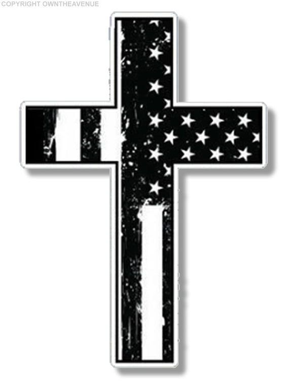Black & White Tattered Cross sticker decal - Christian Jesus 5