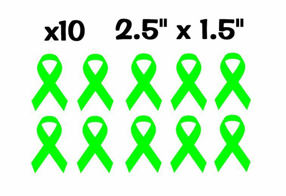 x10 Lymphoma Cancer Ribbon Lime Green Pack Vinyl Decal Stickers 2.5