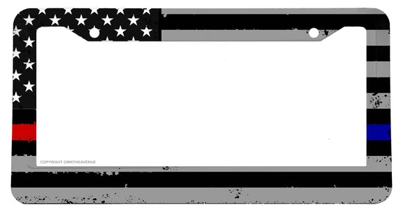 Support Police Fire Fighters Grunge USA American Flag License Plate Frame Model2 - OwnTheAvenue