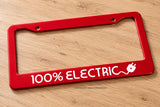 100 Percent Electric Car Vehicle EV Red License Plate Frame - OwnTheAvenue