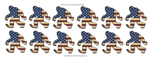 x12 Bigfoot USA American Flag Vintage Style Car Truck Bumper Sticker Decals 2
