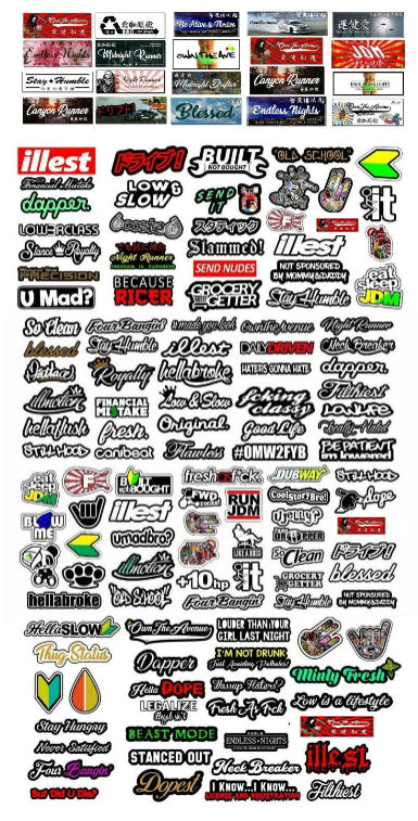 130 JDM Drifting Drift Racing Drag Kanji Japanese Race Funny Stickers Pack Lot - Model: 7387398 - OwnTheAvenue