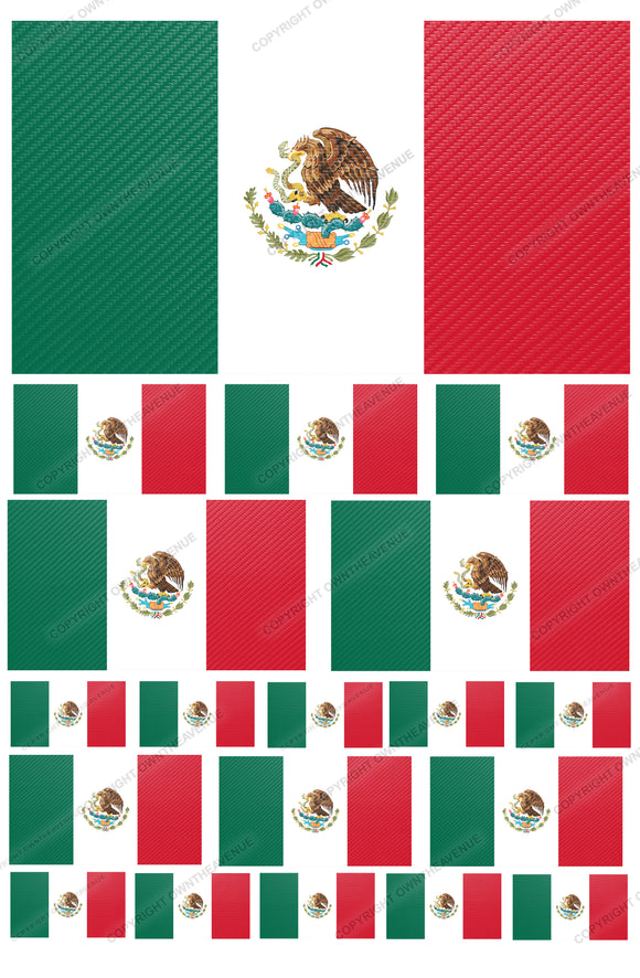 19Pcs Pack Lot Mexico Mexican Flags Assorted Carbon Racing Sticker Decals - OwnTheAvenue