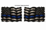 L/R Blue Colored Line Support Police Tattered American Flag Holographic Sticker Decals
