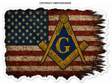 x2 Freemason American Flag USA Distressed Mason Compass Sticker Decal 4"