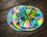 x2 It's a Hybrid Humor Joke Racing Model V01A Holographic Sticker Decals 4"