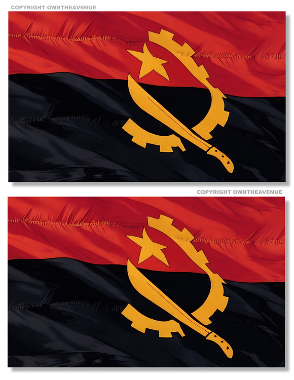 x2 Angola Wavey World Country Flag Vinyl Sticker Decals 4