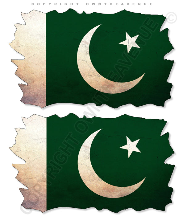 2Pcs Pakistan Pakistani Vintage Style Distressed Flags Vinyl Sticker Decals 3