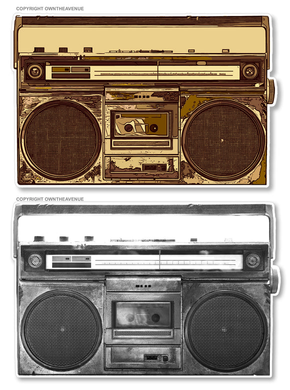 2 Pack - Boombox Hip Hop Music Vintage Style Vinyl Sticker Decals 3.5