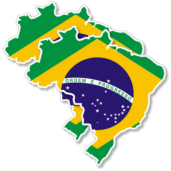 x2 Brazil World Flag Country Map Outline Vinyl Sticker Decals 4