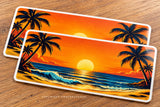 2Pcs Palm Trees Beach Ocean Sunset Vinyl Sticker Decals 4.25" Inches Each