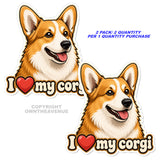 2 Pack - I love My Corgi Heart Dog Car Truck Bumper Vinyl Sticker Decals - 4.5" Inches Each - OwnTheAvenue