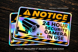2Pcs Notice 24 Hour Surveillance CCTV Video Camera Holographic Sticker Decals 5"