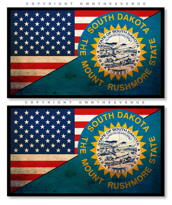 2Pcs South Dakota USA American Flags Vintage Style Vinyl Sticker Decals 3.5