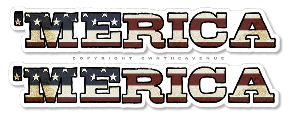 2Pcs 'Merica Vintage Style USA American Flag Vinyl Sticker Decals 6