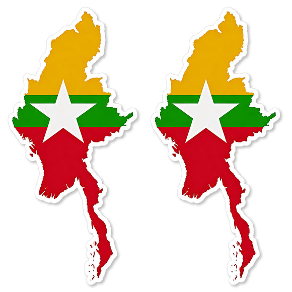 2Pcs Myanmar Map Outline World Country Flag Sticker Decals 4