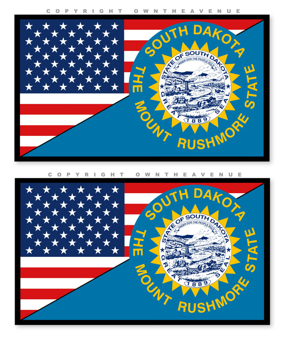 2Pcs South Dakota USA American Flags Vinyl Sticker Decals 3.5