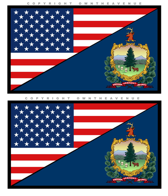 2Pcs Vermont USA American Flags Vinyl Sticker Decals 3.75