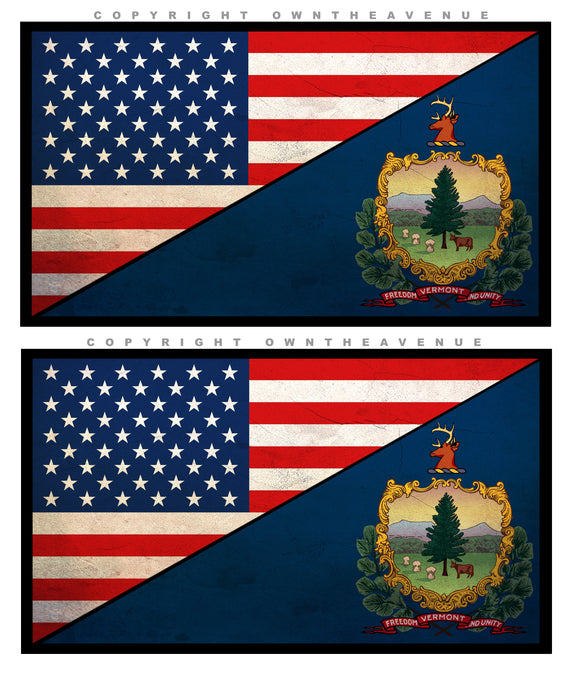 2Pcs Vermont USA American Flags Vintage Style Vinyl Sticker Decals 3.75