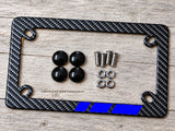 Blue Racing Stripe Model V01 Carbon Fiber Motorcycle License Plate Frame - OwnTheAvenue