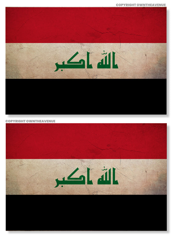 2Pcs Iraq Iraqi World Country Flags Vintage Style Sticker Decals 3.5