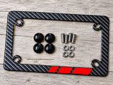 Red Sport Racing Stripe Model V01 Carbon Fiber Motorcycle License Plate Frame - OwnTheAvenue