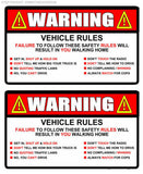 x2 Warning Rules Decal Sticker Funny JDM Car Truck SUV  5" - OwnTheAvenue
