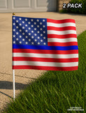x2 USA American Flags Blue Colored Line Support Police Regular Style 8.1" Inches