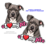 2 Pack - I Love My Pitbull Vinyl Decal Sticker Car Window Bumper Rescue Dog - 4.5" Inches Each - OwnTheAvenue