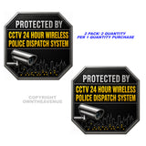 2 Pack - Warning Protected by CCTV Sticker 24 Hour Surveillance Camera Decals Black Model - 4.5" Inches Long Each - OwnTheAvenue